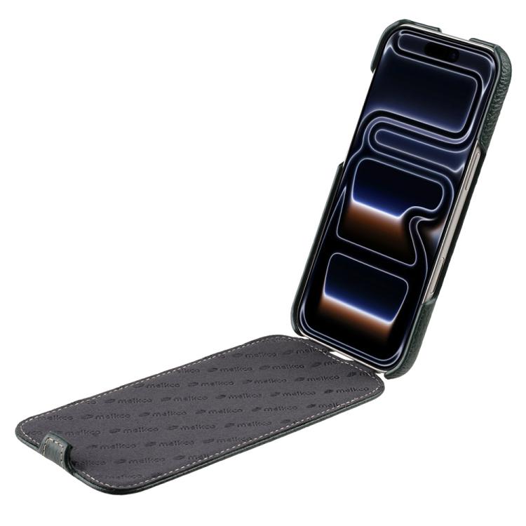 For iPhone 17 Pro Max melkco Litchi Texture Vertical Flip Magnetic Genuine Leather Phone Case(Dark Green)