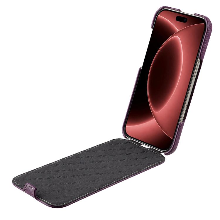 For iPhone 18 Pro melkco Litchi Texture Vertical Flip Magnetic Genuine Leather Phone Case(Purple)