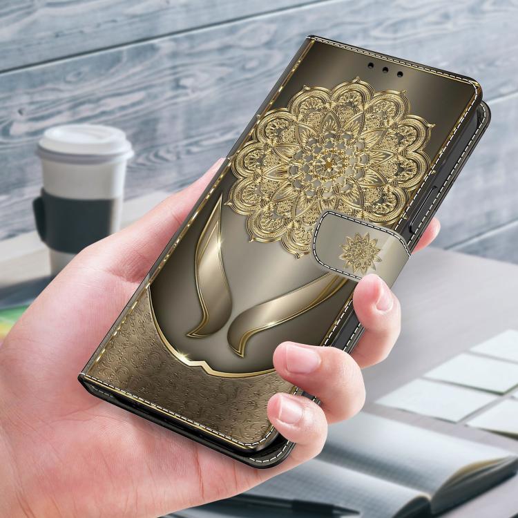 For Samsung Galaxy S25 Ultra 5G Crystal-Like Painted Vegan Leather Phone Case(Shining Golden Flower)
