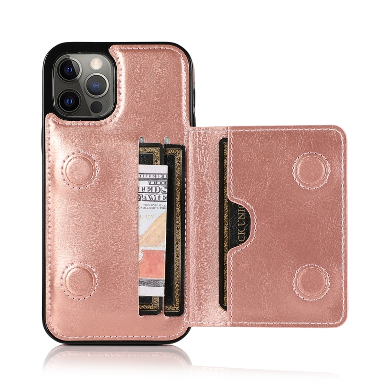 For iPhone 12 Pro Max Shockproof PU + TPU Protective Case with Card Slots & Holder(Rose Gold) For iPhone 12 Pro Max Shockproof PU + TPU Protective Case with Card Slots & Holder(Rose Gold)