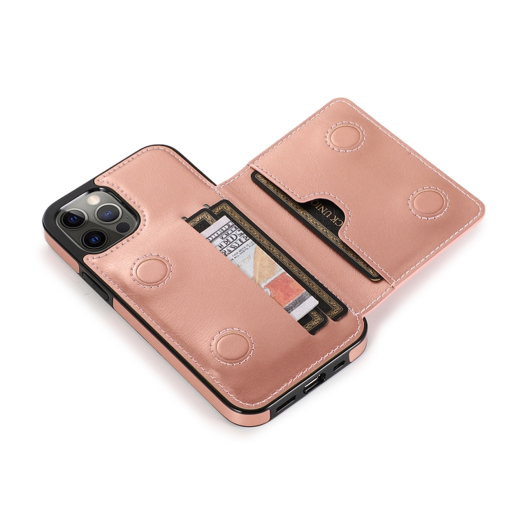 For iPhone 12 Pro Max Shockproof PU + TPU Protective Case with Card Slots & Holder(Rose Gold) For iPhone 12 Pro Max Shockproof PU + TPU Protective Case with Card Slots & Holder(Rose Gold)