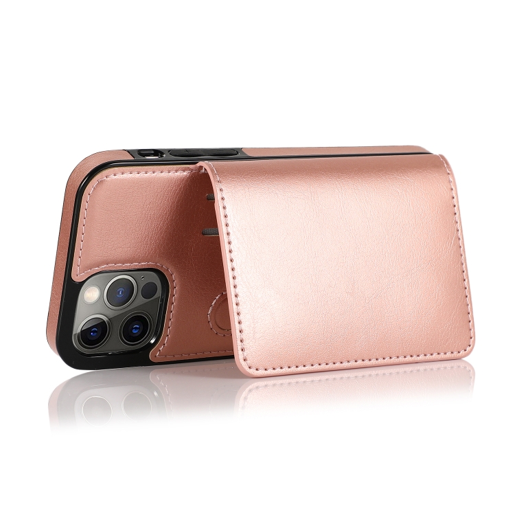 For iPhone 12 Pro Max Shockproof PU + TPU Protective Case with Card Slots & Holder(Rose Gold) For iPhone 12 Pro Max Shockproof PU + TPU Protective Case with Card Slots & Holder(Rose Gold)