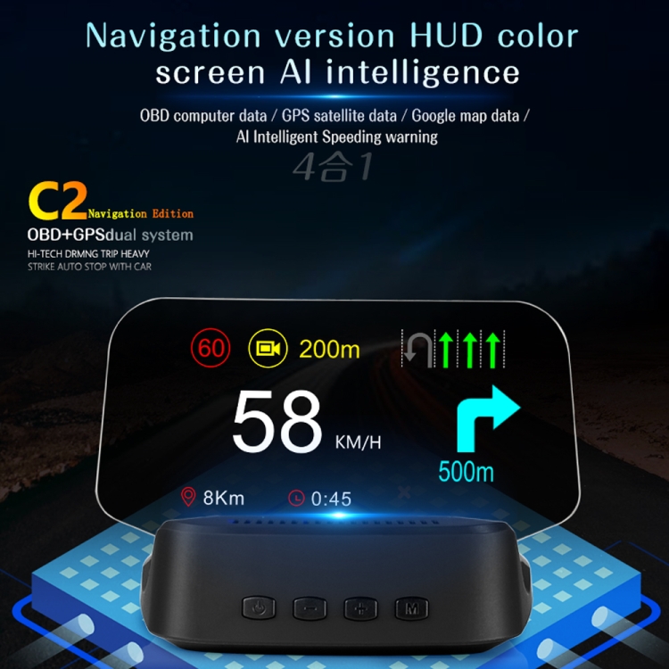 C2 Car HUD Head-up Display GPS Medidor digital Temperatura / voltaje / velocidad del agua - 1