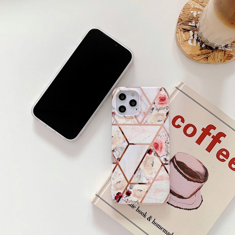 Plating Splicing Pattern Soft TPU Protective Case For iPhone 11 Pro(Stitching White Flowers)
