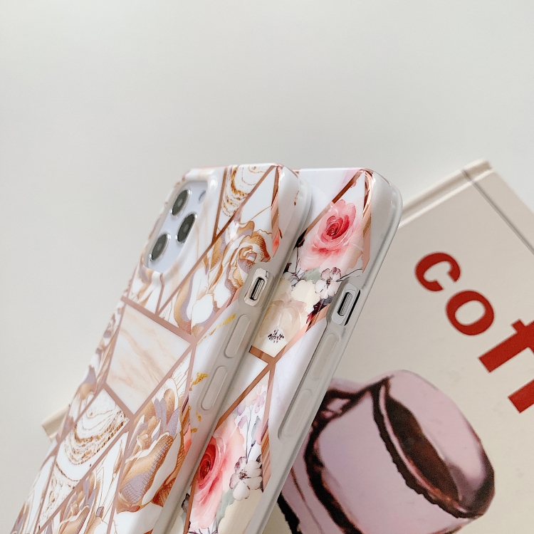 Plating Splicing Pattern Soft TPU Protective Case For iPhone 11 Pro(Stitching White Flowers)