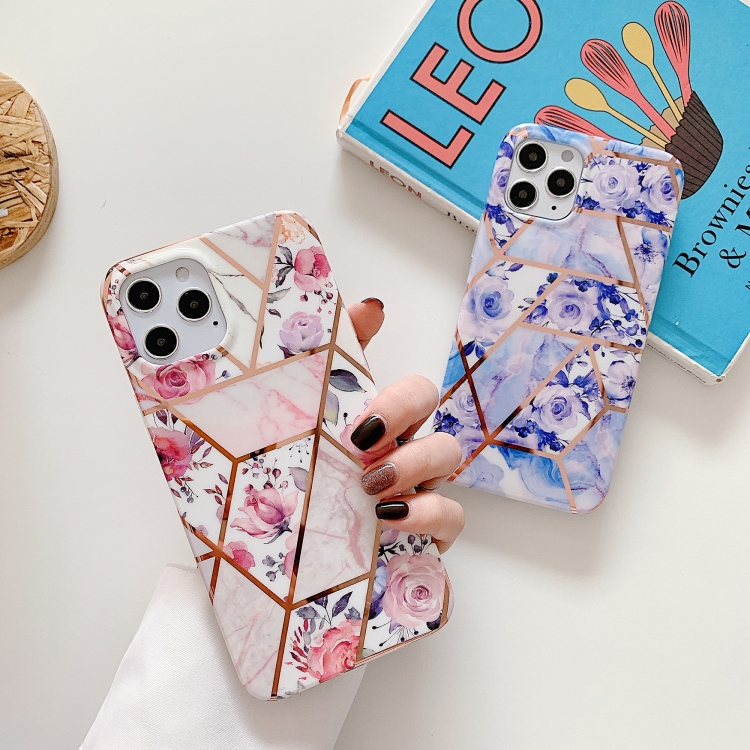 Plating Splicing Pattern Soft TPU Protective Case For iPhone 11 Pro(Stitching White Flowers)