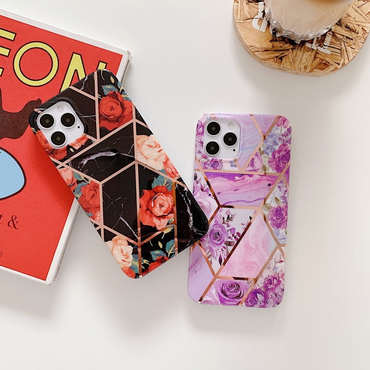 Plating Splicing Pattern Soft TPU Protective Case For iPhone 11 Pro(Stitching White Flowers)
