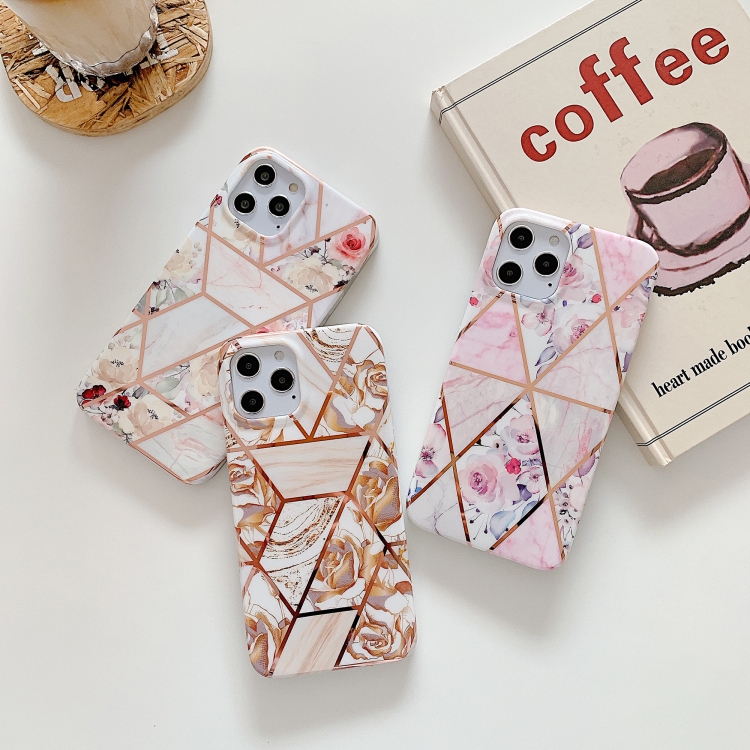Plating Splicing Pattern Soft TPU Protective Case For iPhone 11 Pro(Stitching White Flowers)