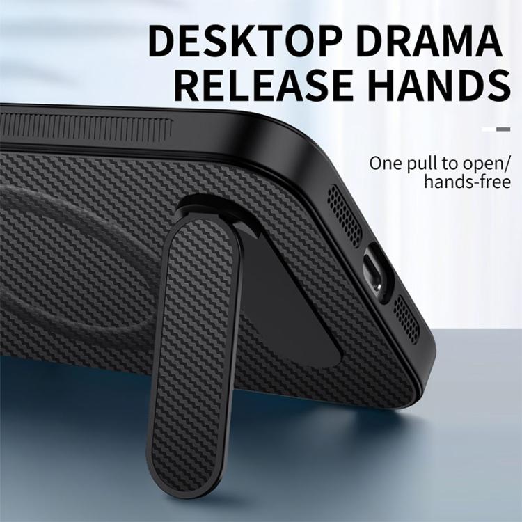 For Samsung Galaxy S26+ 5G WANLONFENG Kickstand Carbon Fiber Texture Magnetic Phone Case(Black)