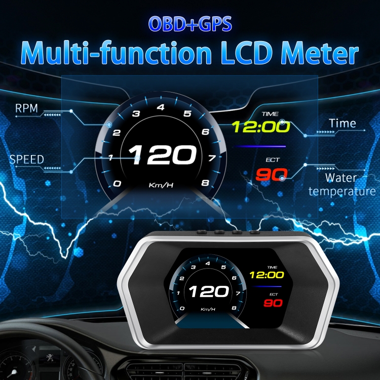P17 Coche HUD Head-up Display GPS Medidor de velocidad Coche OBD2 Código de eliminación de fallas - 12
