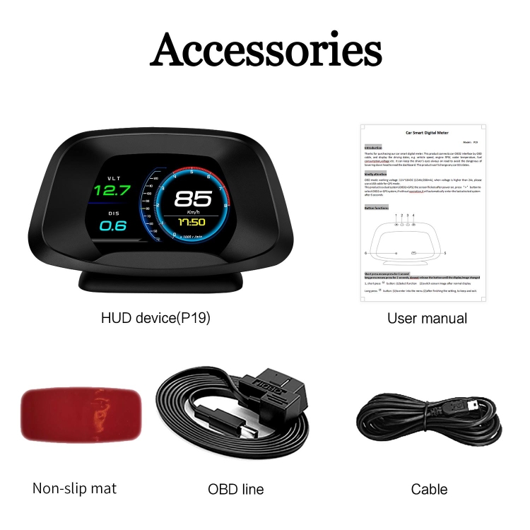 P19 Coche HUD Head-up Display GPS Medidor de velocidad Coche OBD2 Código de eliminación de fallas - 6