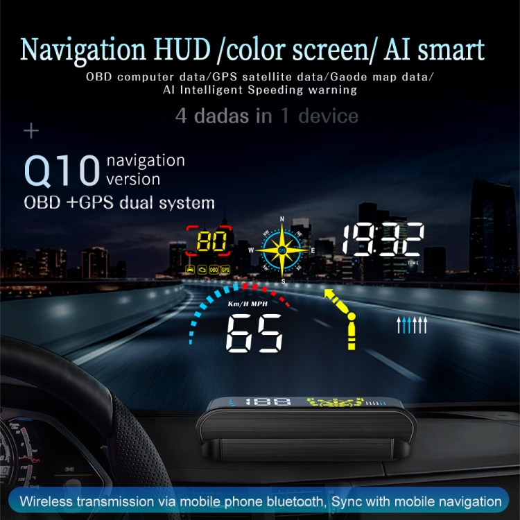 Medidor de velocidad GPS con pantalla frontal HUD para automóvil Q10 - 3