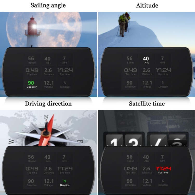 T800 Car HUD Head-up Display GPS Pantalla de velocidad Velocidad / voltaje Alarma Pantalla de altitud - 5