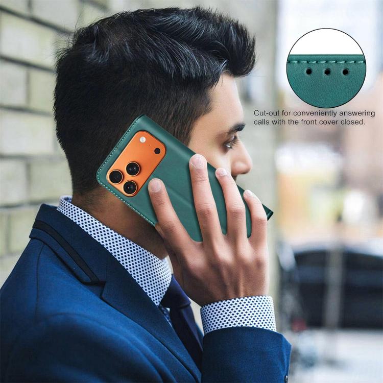 For iPhone 18 Pro Max/17 Pro Max BINFEN COLOR Calfskin Texture Magnetic RFID Vegan Leather Phone Case(Green)