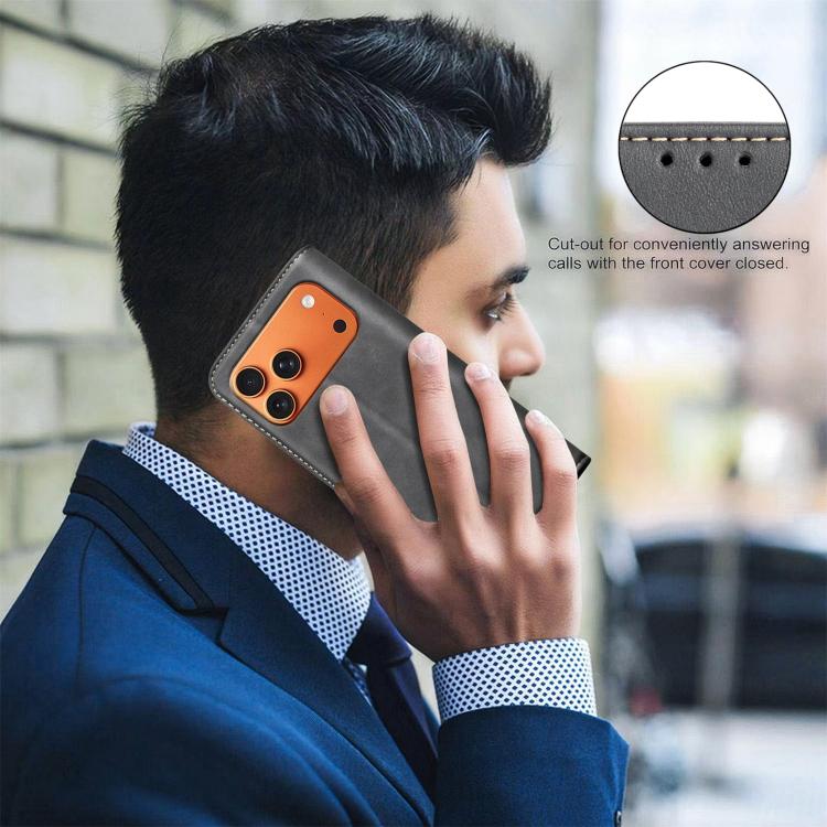 For iPhone 18 Pro/17 Pro BINFEN COLOR Calfskin Texture Magnetic RFID Vegan Leather Phone Case(Black)