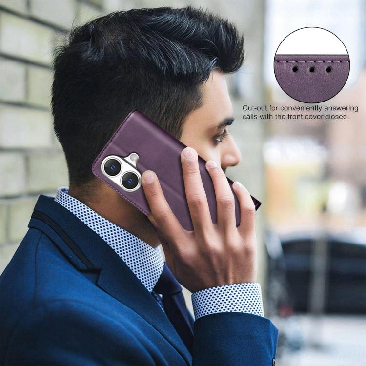 For iPhone 17 BINFEN COLOR Calfskin Texture Magnetic RFID Vegan Leather Phone Case(Purple)