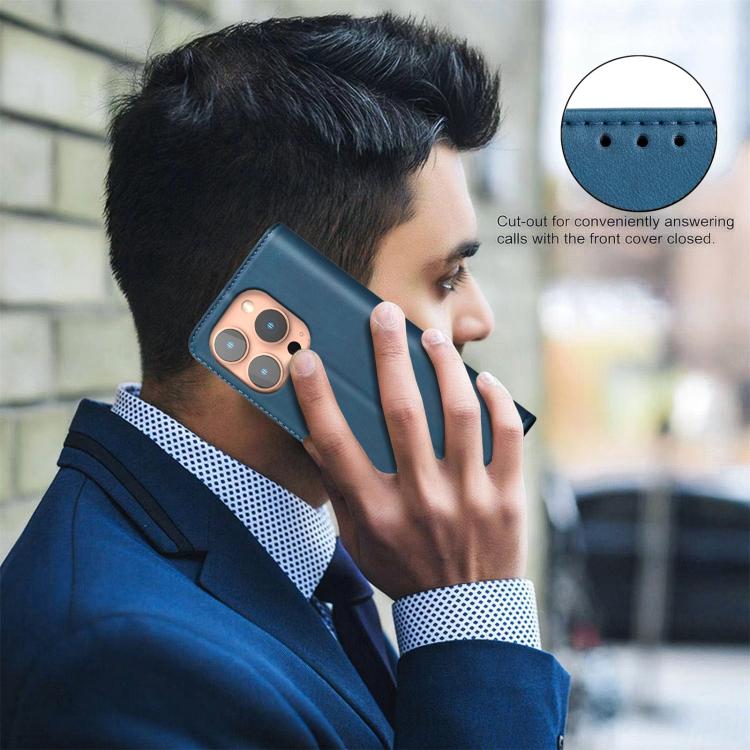 For iPhone 16 Pro BINFEN COLOR Calfskin Texture Magnetic RFID Vegan Leather Phone Case(Blue)