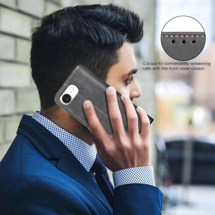 For iPhone 17e / 16e BINFEN COLOR Calfskin Texture Magnetic RFID Vegan Leather Phone Case(Black)
