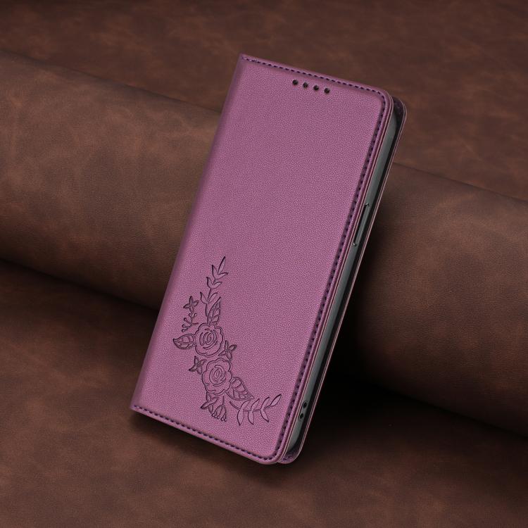 For Fairphone 6 Peony Embossed Magnetic RFID Vegan Leather Phone Case(Violet Purple)