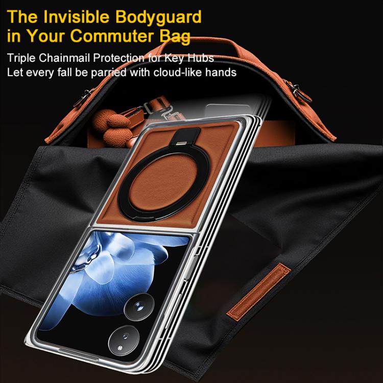 For Xiaomi Mix Flip Foldable Screen Holder Electroplated Vegan Leather Phone Case(Amber Brown)