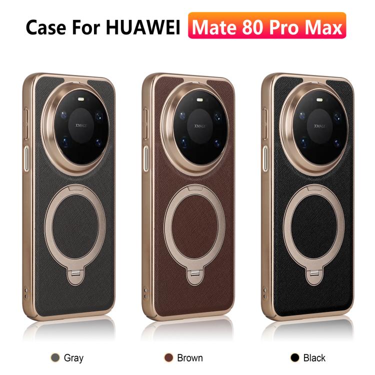 For Huawei Mate 80 Pro Max Gold Shield Magnetic Holder Lens Film Phone Case(Brown)