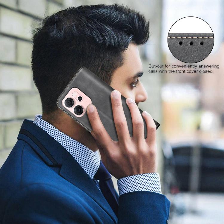 For OPPO Reno14 F 5G Global BINFEN COLOR Calfskin Texture Magnetic RFID Vegan Leather Phone Case(Black)