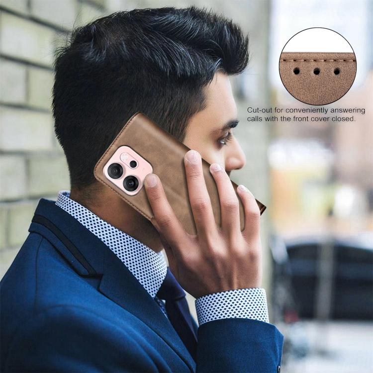 For OPPO Reno14 F 5G Global BINFEN COLOR Calfskin Texture Magnetic RFID Vegan Leather Phone Case(Brown)