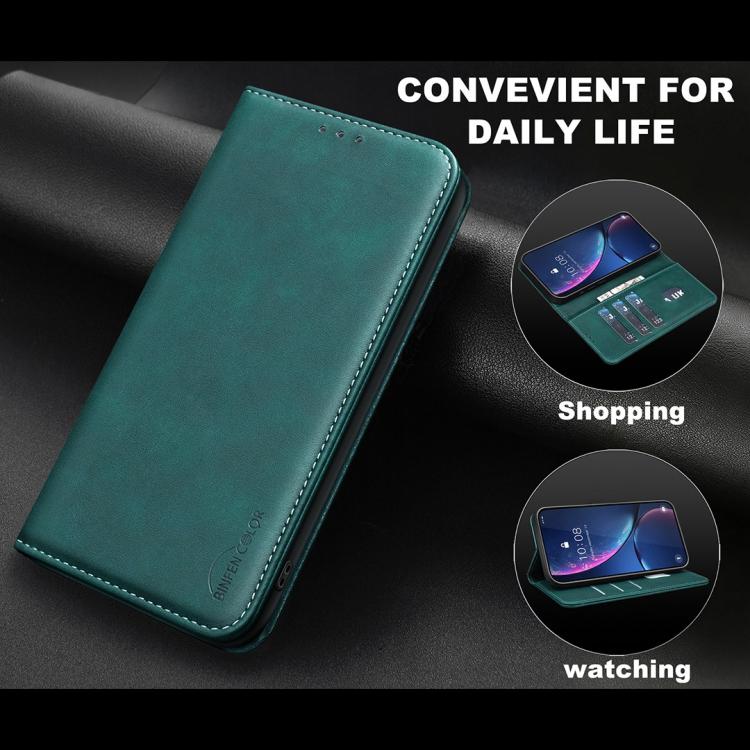 For OPPO Reno16/Reno16 Pro 5G Global BINFEN COLOR Calfskin Texture Magnetic RFID Vegan Leather Phone Case(Green)