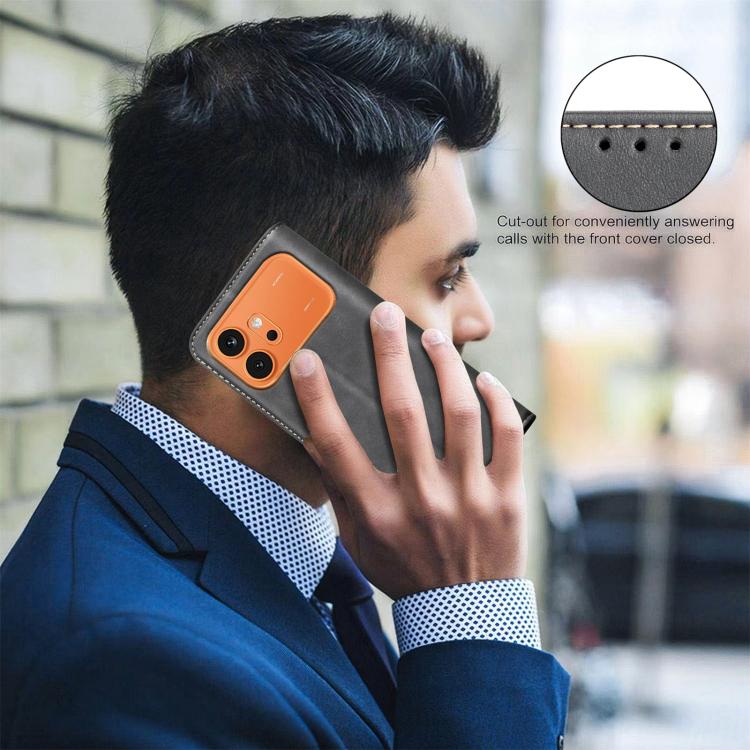For Hono 600 Global BINFEN COLOR Calfskin Texture Magnetic RFID Vegan Leather Phone Case(Black)