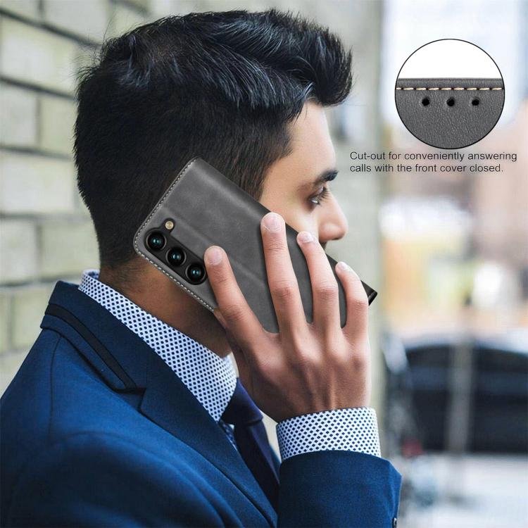 For Samsung Galaxy A57 5G BINFEN COLOR Calfskin Texture Magnetic RFID Vegan Leather Phone Case(Black)