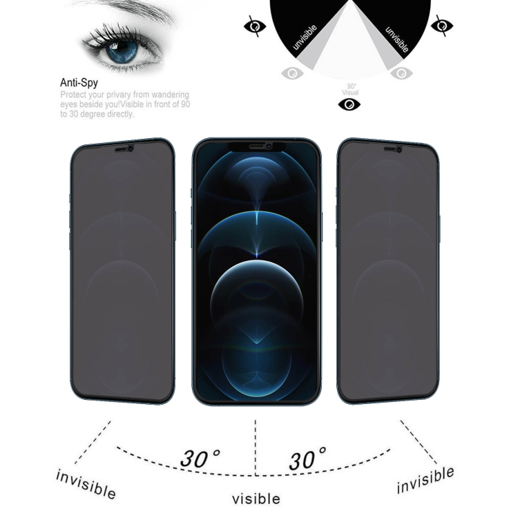 For iPhone 12 Pro Max 25pcs Anti-peeping Plasma Oil Coated High Aluminum Wear-resistant Tempered Glass Film For iPhone 12 Pro Max 25pcs Anti-peeping Plasma Oil Coated High Aluminum Wear-resistant Tempered Glass Film
