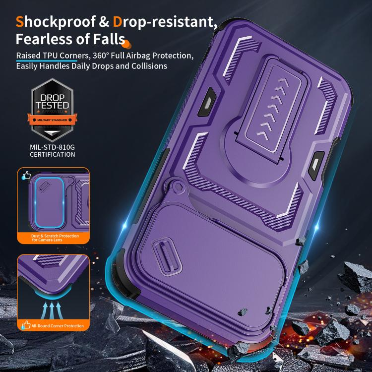 For iPhone 17 Pro Max Slid Camera Shield Invisible Holder PC Hybrid TPU Phone Case(Purple)