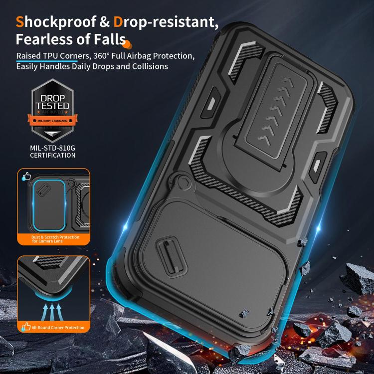For iPhone 18 Pro Slid Camera Shield Invisible Holder PC Hybrid TPU Phone Case(Black)