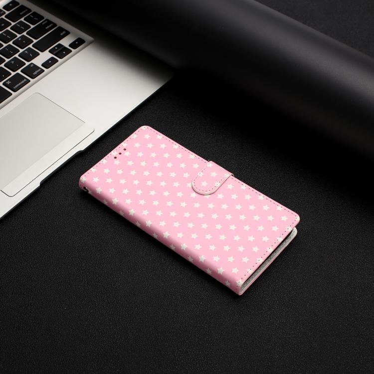 For Google Pixel 11 Pro XL Star Pattern Magnetic Buckle Vegan Leather Phone Case with Wrist Strap(Pink)