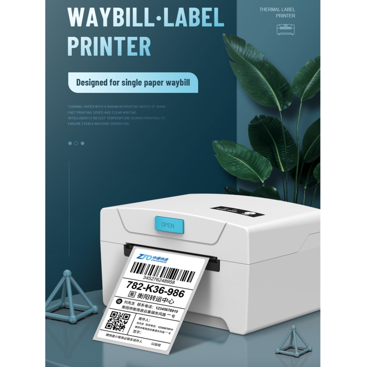 ZJ-8600 76x130 Impresora de etiquetas de facturas exprés de hoja de ruta de un solo papel, enchufe de EE. UU. - B4