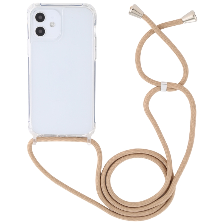 For iPhone 12 mini Transparent Acrylic Airbag Shockproof Phone Protective Case with Lanyard (Camel)