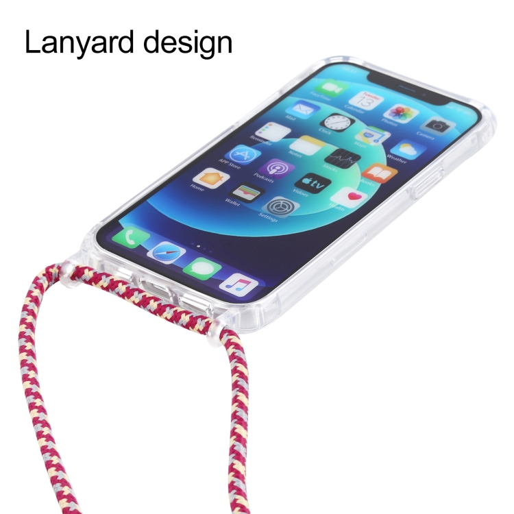 For iPhone 12 mini Transparent Acrylic Airbag Shockproof Phone Protective Case with Lanyard (Camel)
