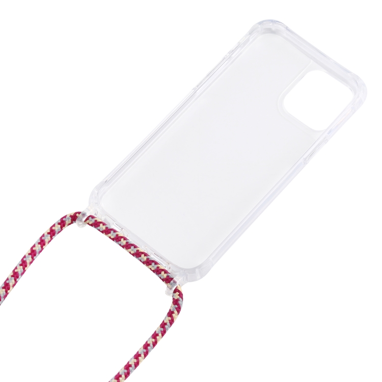 For iPhone 12 mini Transparent Acrylic Airbag Shockproof Phone Protective Case with Lanyard (Camel)