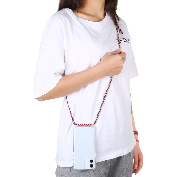 For iPhone 12 mini Transparent Acrylic Airbag Shockproof Phone Protective Case with Lanyard (Camel)
