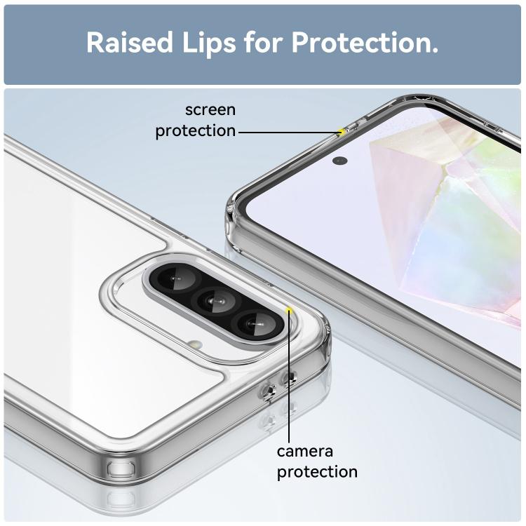 For Galaxy A35 5G WANLONFENG Electroplated Buttons TPU Acrylic Phone Case with Screen Protector(Transparent)