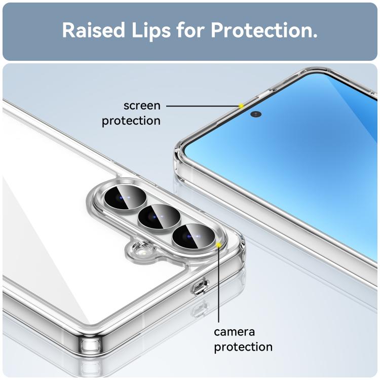 For Galaxy S25 FE 5G WANLONFENG Electroplated Buttons TPU Acrylic Phone Case with Screen Protector(Transparent)
