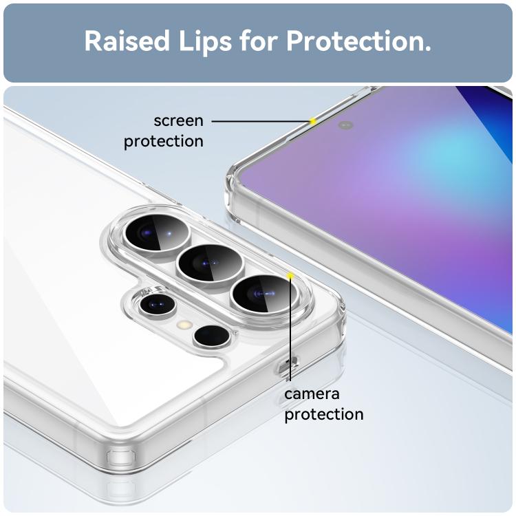 For Galaxy S26 Ultra 5G WANLONFENG Electroplated Buttons TPU Acrylic Phone Case with Screen Protector(Transparent)