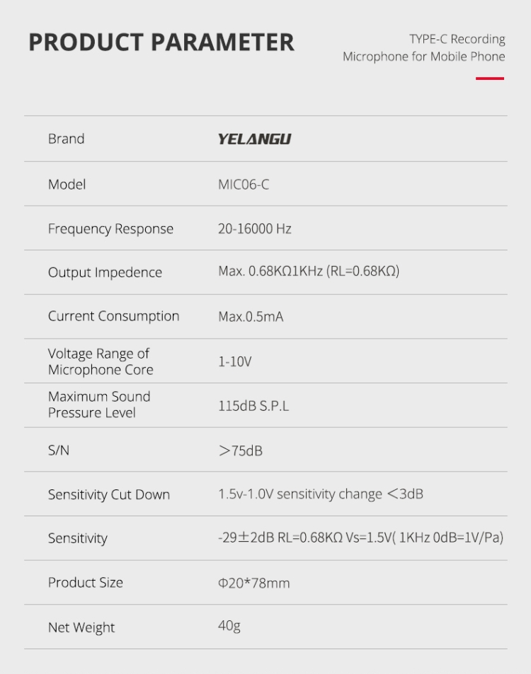 YELANGU MIC06-C Tipo-C Interfaz Portátil Transmisión en vivo Entrevista Teléfono móvil Grabación Micrófono - 7