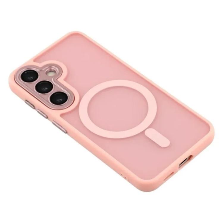 For Galaxy S25+ 5G WANLONFENG Skin-feel Magnetic PC Hybrid TPU Phone Case with Screen Protector(Pink)