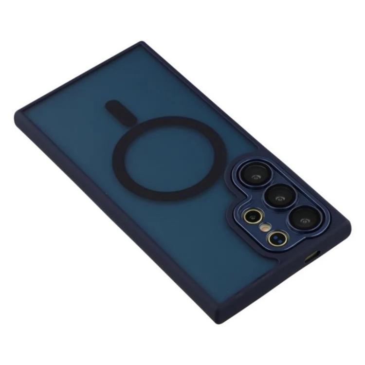 For Galaxy S25 Ultra 5G WANLONFENG Skin-feel Magnetic PC Hybrid TPU Phone Case with Screen Protector(Blue)