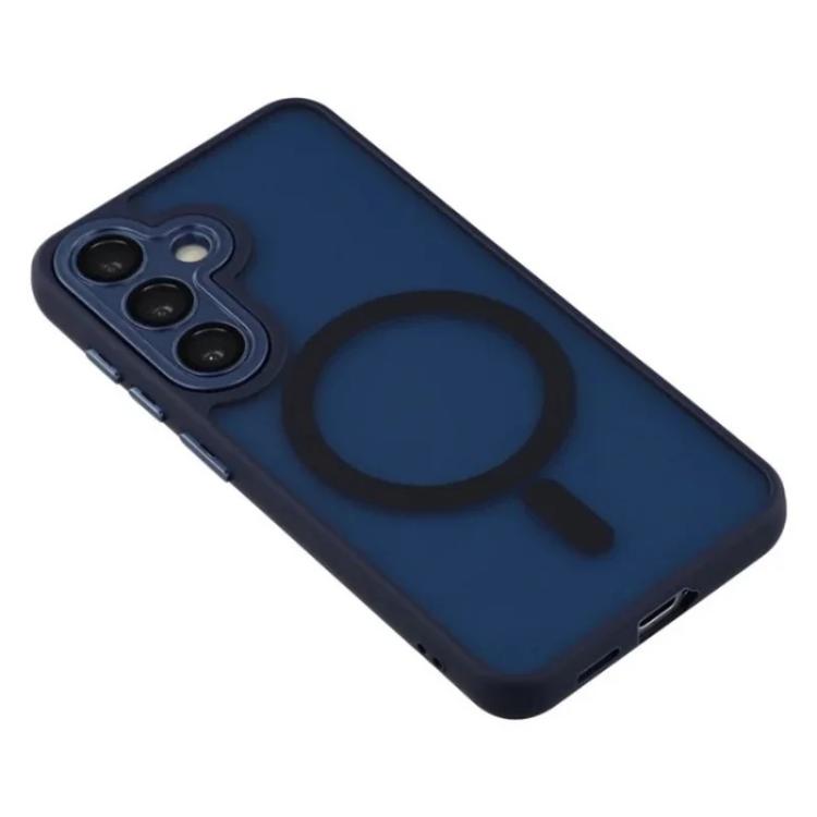 For Galaxy S24+ 5G WANLONFENG Skin-feel Magnetic PC Hybrid TPU Phone Case with Screen Protector(Blue)