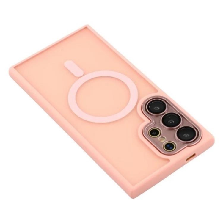 For Galaxy S24 Ultra 5G WANLONFENG Skin-feel Magnetic PC Hybrid TPU Phone Case with Screen Protector(Pink)