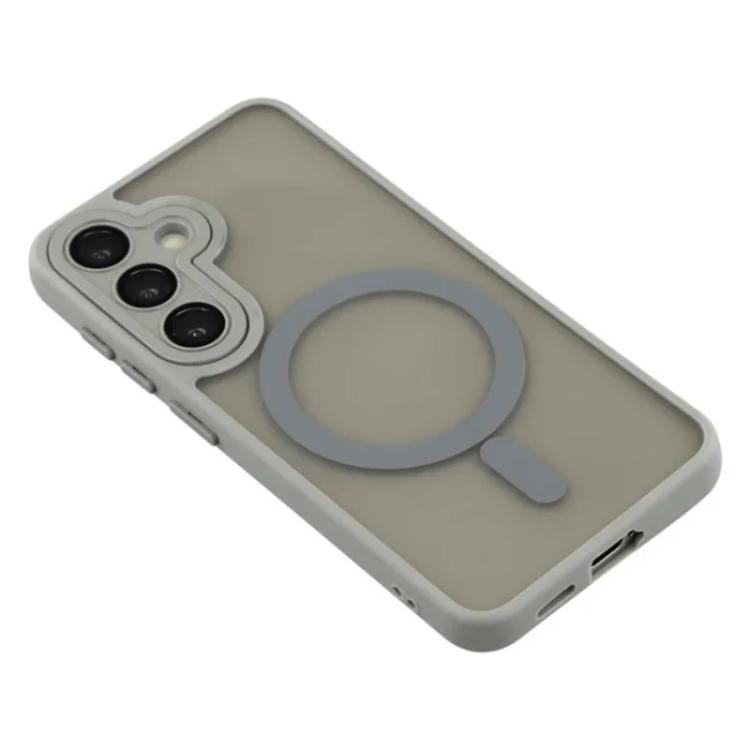 For Galaxy S24 5G WANLONFENG Skin-feel Magnetic PC Hybrid TPU Phone Case with Screen Protector(Grey)