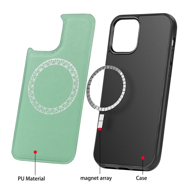 For iPhone 12 mini Cross Texture Embossing Magnetic PU + TPU Protective MagSafe  Case (Mint Green)