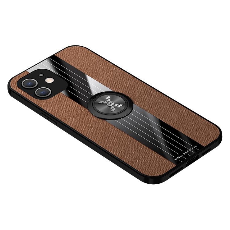 For iPhone 12 mini XINLI Stitching Cloth Textue Shockproof TPU Protective Case with Ring Holder (Brown) For iPhone 12 mini XINLI Stitching Cloth Textue Shockproof TPU Protective Case with Ring Holder (Brown)